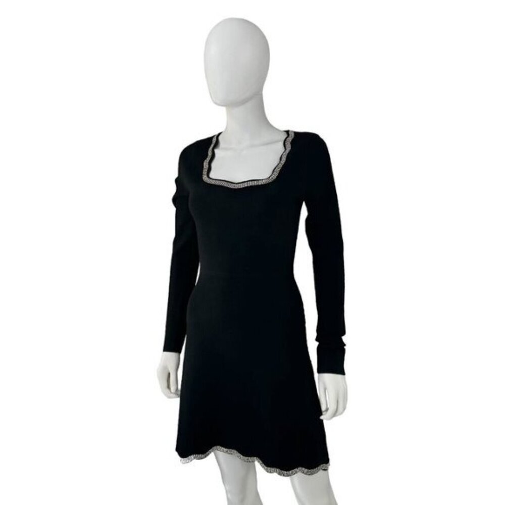 Moon River NEW Black Scalloped Edge Long Sleeve Formal Mini Dress Size S - Picture 2 of 7